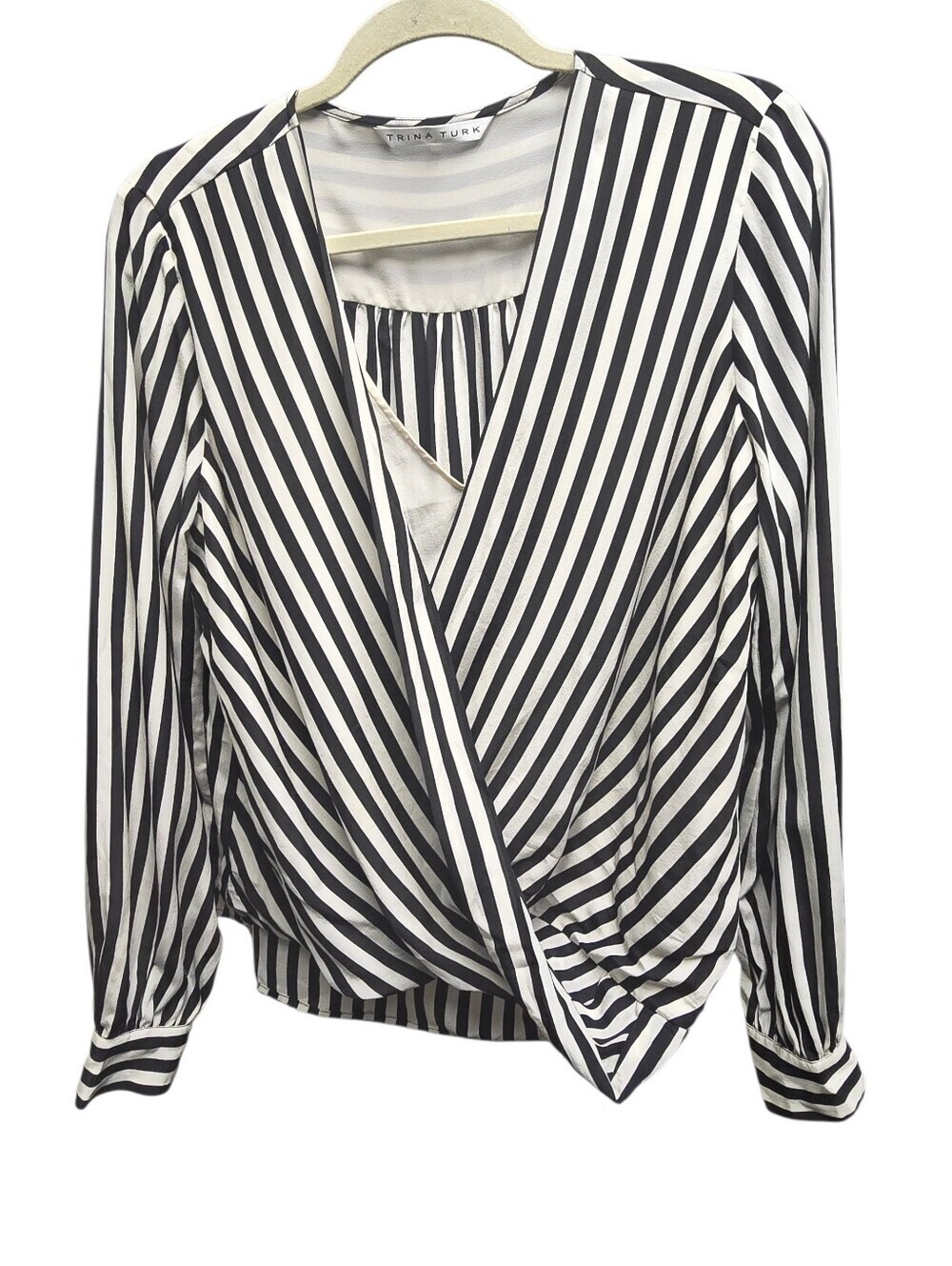 Trina Turk Women's 100% Silk BlacK and White Striped Laurynn Sidecar Strip Sz. L